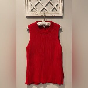 J. Crew Sleeveless Ribbed Knit Cotton Blend Vest Crewneck Sweater In Red Size L